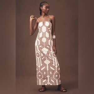 Anthropologie Strapless Linen Plunge-Neck Midi Dress (NWT)